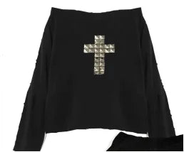 Y2k casual and fashionable cross diamond design one-shoulder top women's top summer hot girl style long-sleeved top shorts set