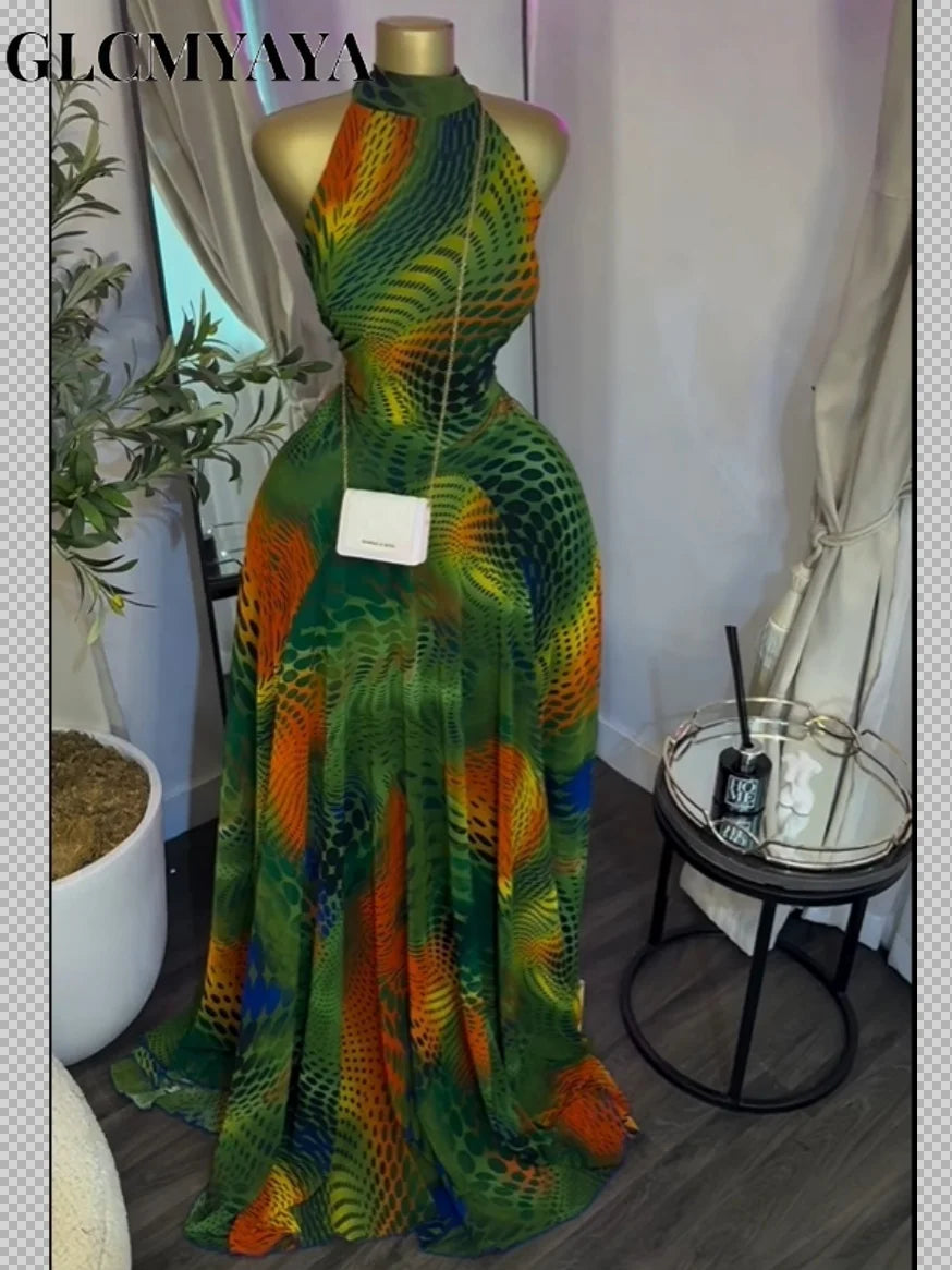 Elegant Printed Sleeveless With Sashes Maxi Dress for Women