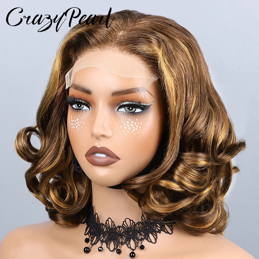Human Hair Ombre Loose Wave Lace Closure Bob Wig for Women