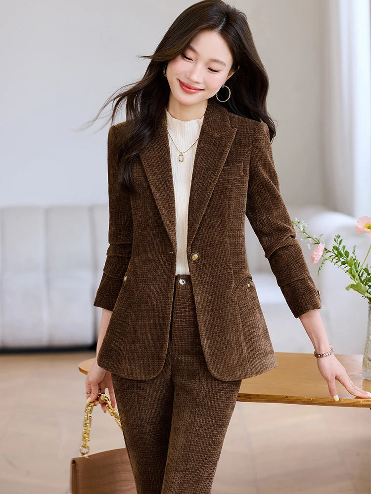 Notched Collar Blazer Pant Suit