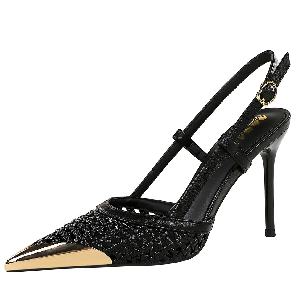 Woven Pointed Toe Slim Stiletto Heel Sandals for Women
