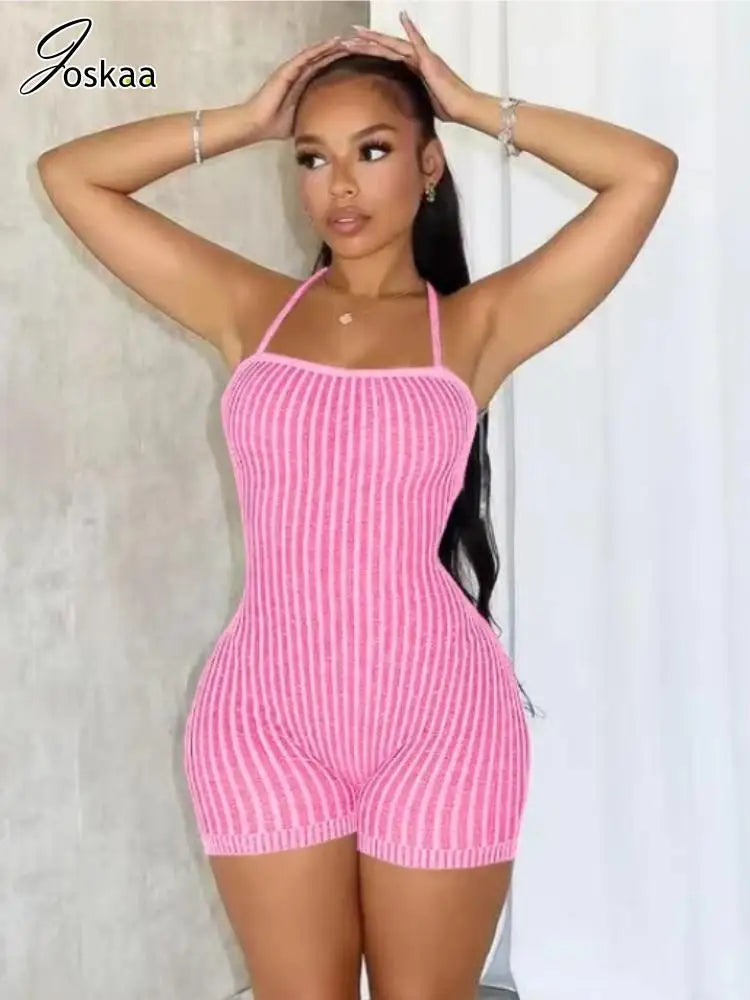 Backless Striped Knitted Sporty Playsuit for Women