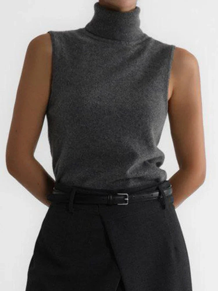 Slim Fit Knit Sleeveless Turtleneck Tank Top for Women