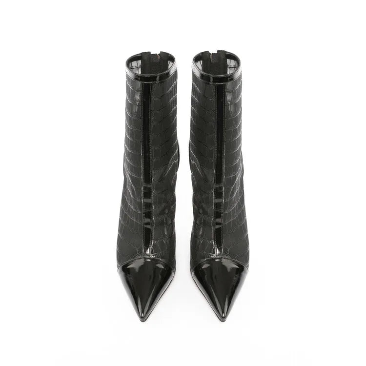 Elegant Black Mesh Stiletto Ankle Boots With Pointy Toe Rear Zipper For Women