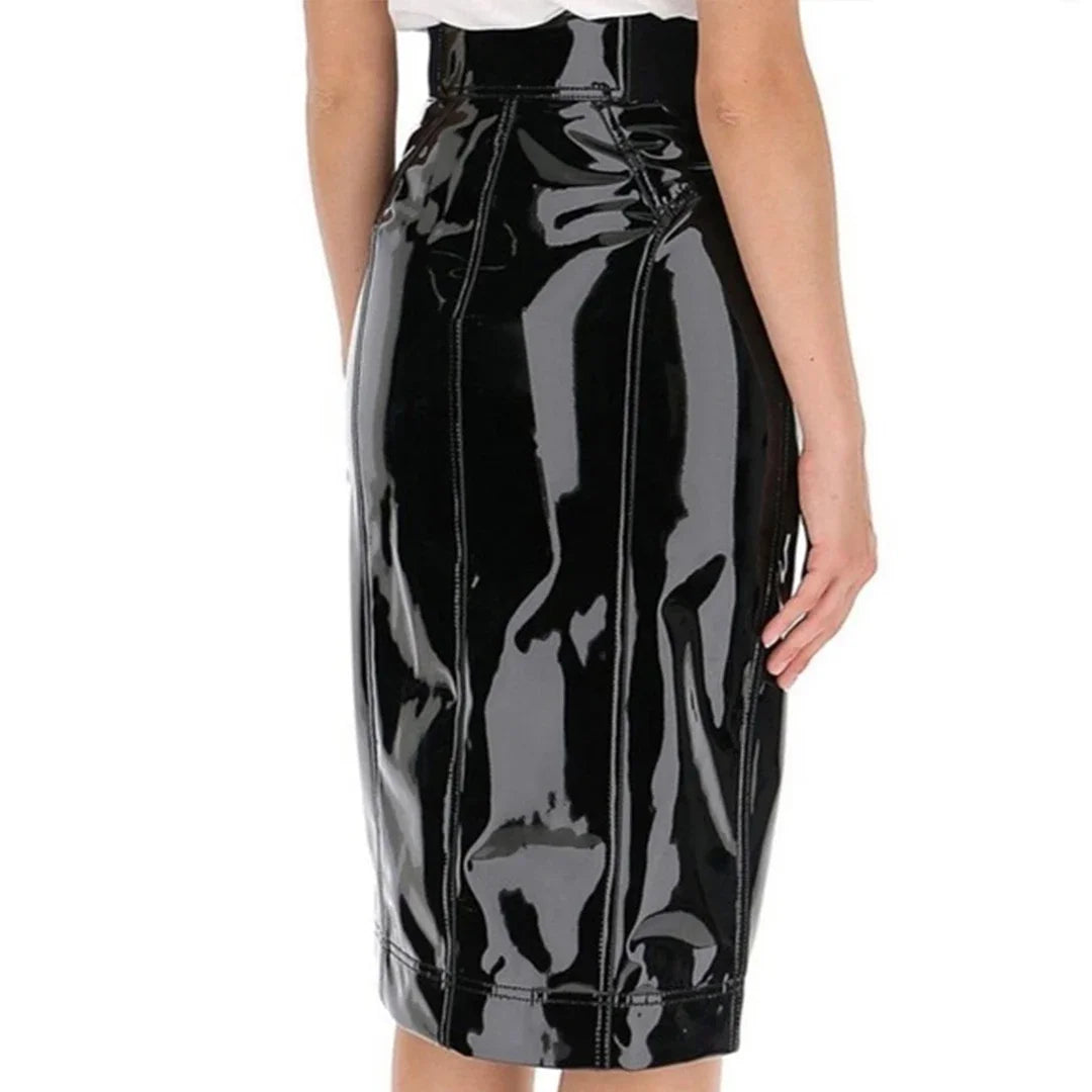 Gothic Glossy Patent Leather High Waist Pencil Skirt For Women