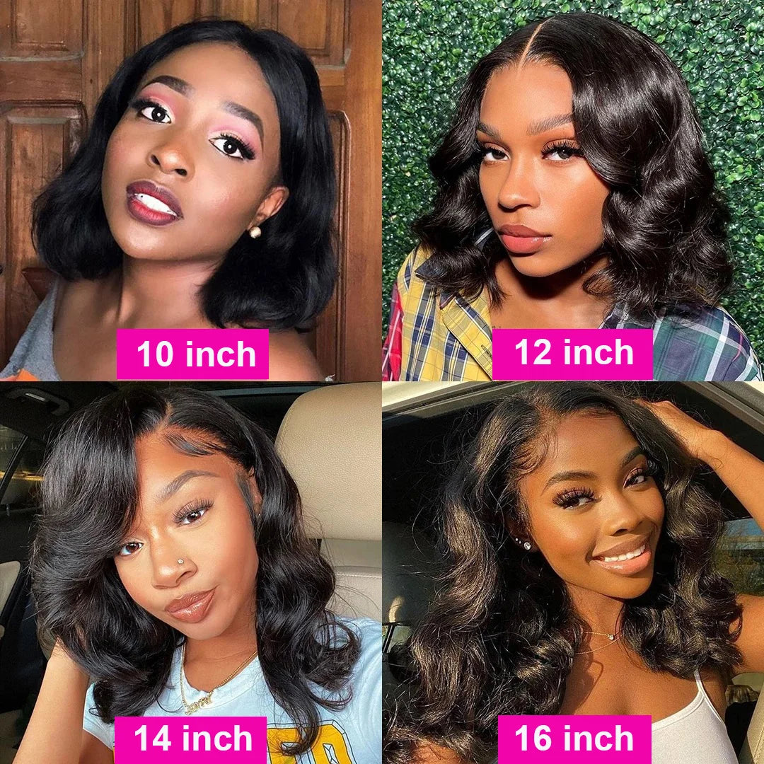 Body Wave Short Bob Human Hair Lace Front Wig for Women