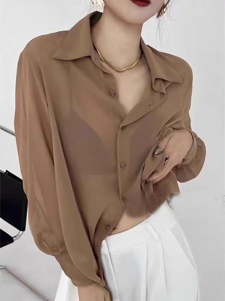 Women Long Sleeve Sun Protection Summer Chiffon Blouse Lightweight Open Front Loose Casual Elegant Beach Tops