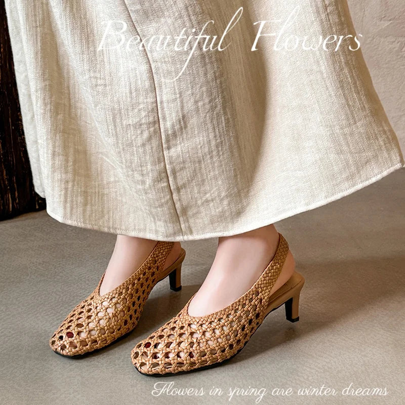 Handmade French Style Cut Out Weave Sandals for Women