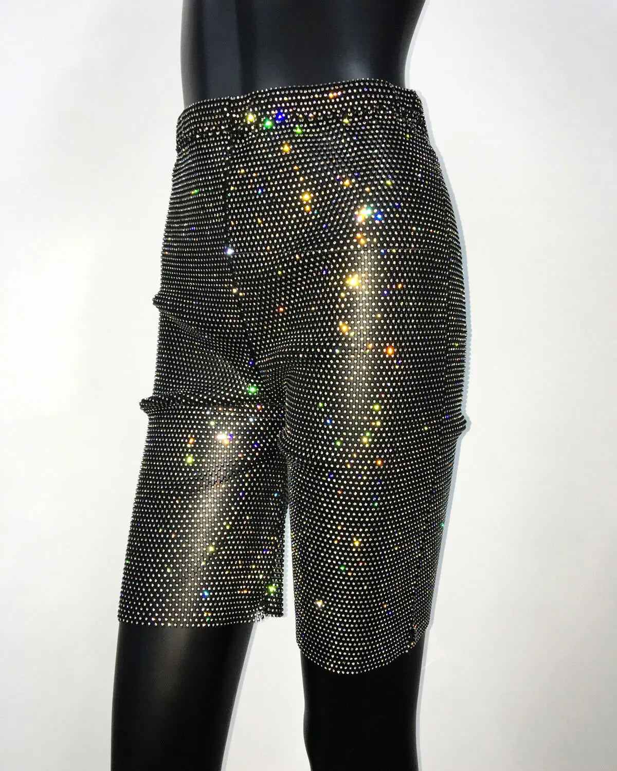 Rhinestone Fishnet Mesh High Waisted Shorts for Women