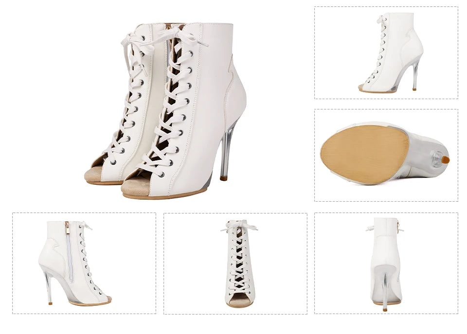 Lace-Up Crystal Heel Ballroom Dance Boots for Women