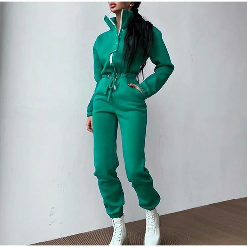 Casual Stand Collar Long Sleeve Jumpsuit for Women