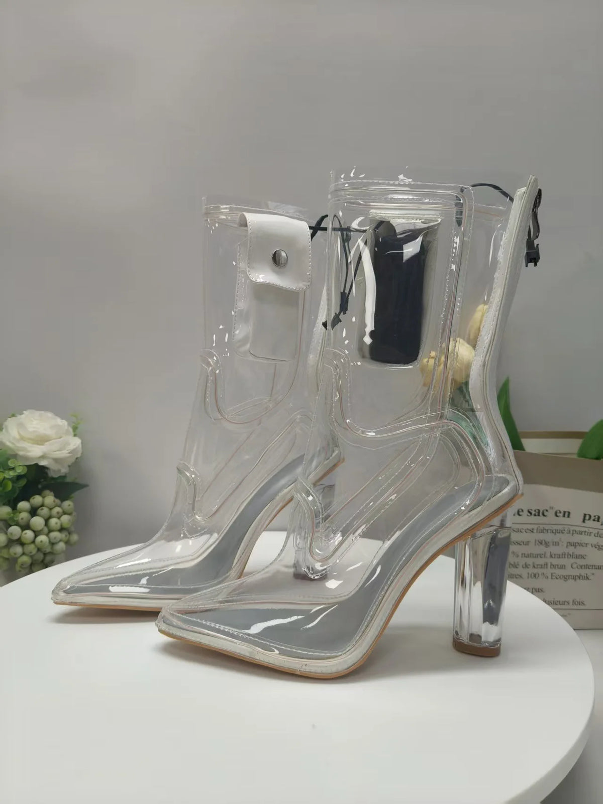 Light Up Transparent Ankle Boots With Block Heels for Women