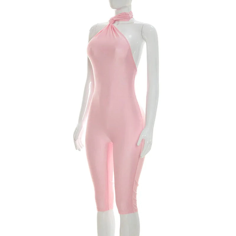 Sexy Ruched Backless Halter Bandage Jumpsuit for Women