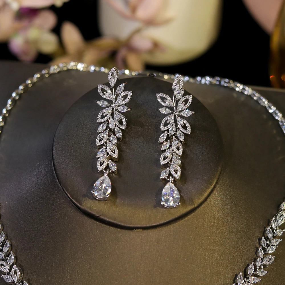 Luxury Crystal Cubic Zirconia Bridal Necklace Set for Women