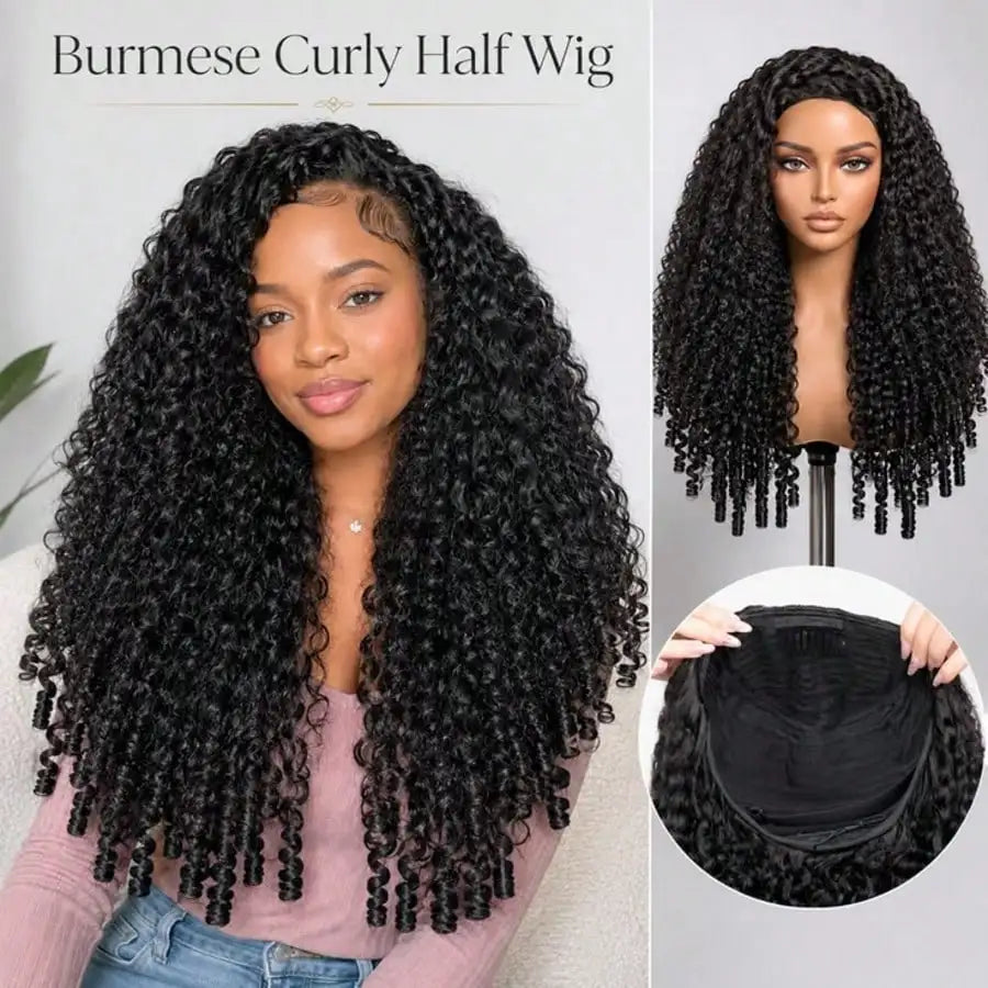 Seamless Curly Human Hair Glueless Half Wig for Women