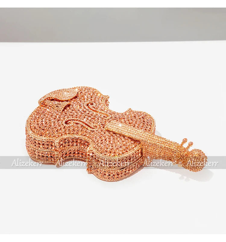 Elegant Crystal Violin Shaped Evening Clutch for Women