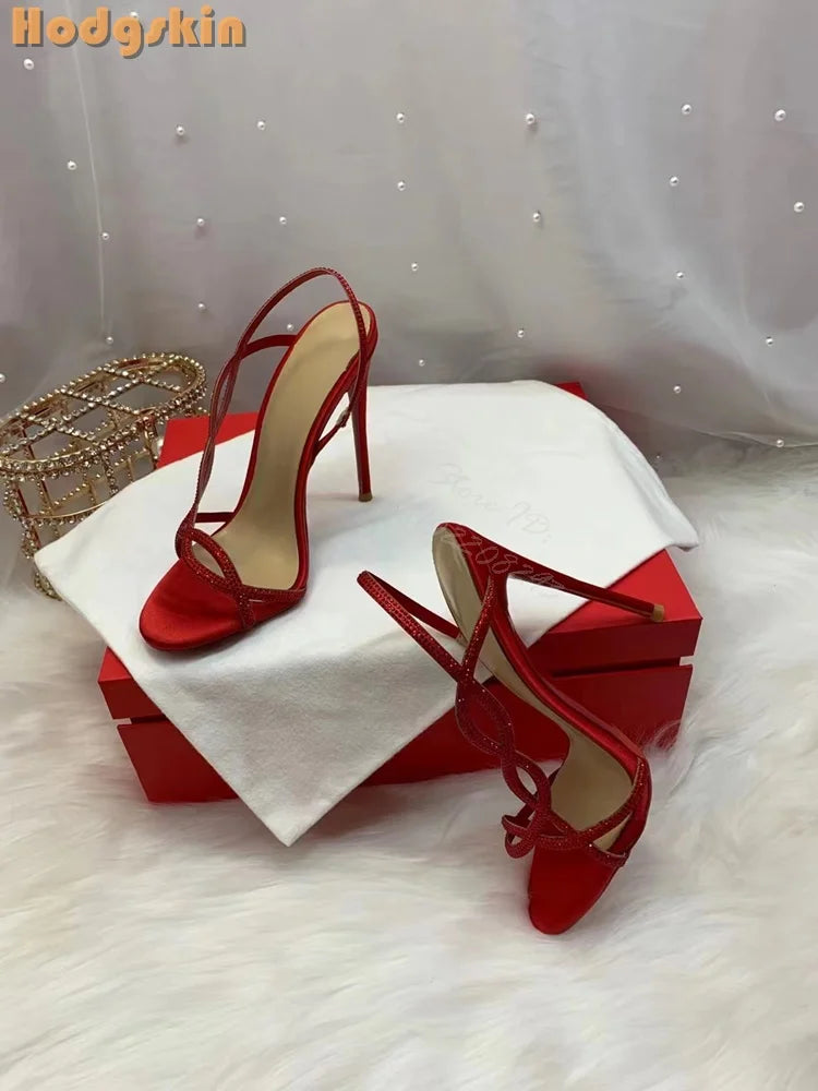 Crystal Strappy Thin Stiletto Heel Sandals for Women
