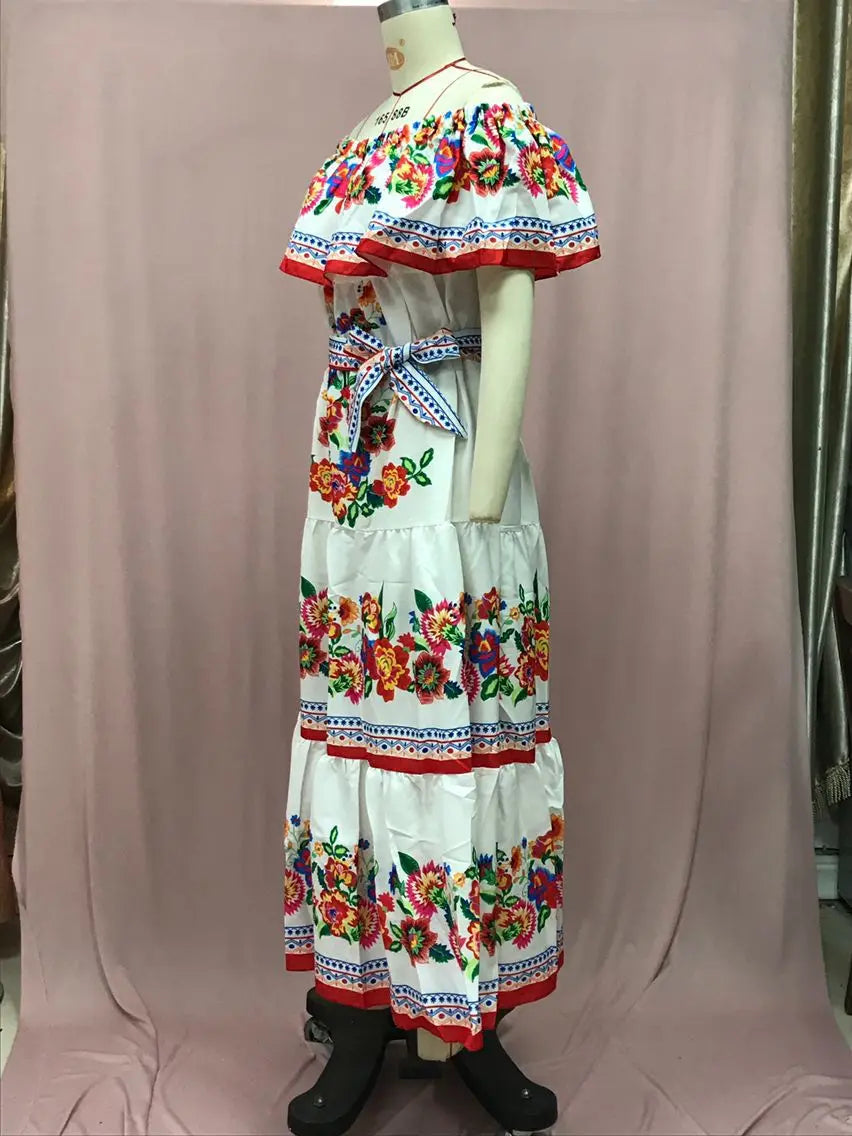 Floral Print Off Shoulder High Waist Dress for Women