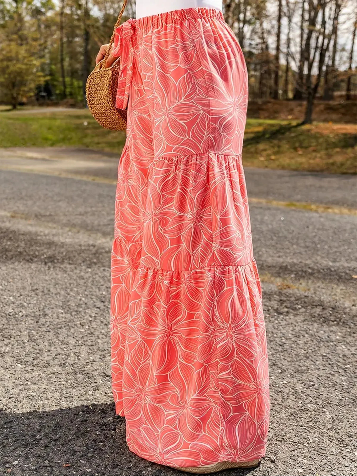 Plus Size Printed Wide Leg Elastic Waist Pants for Women