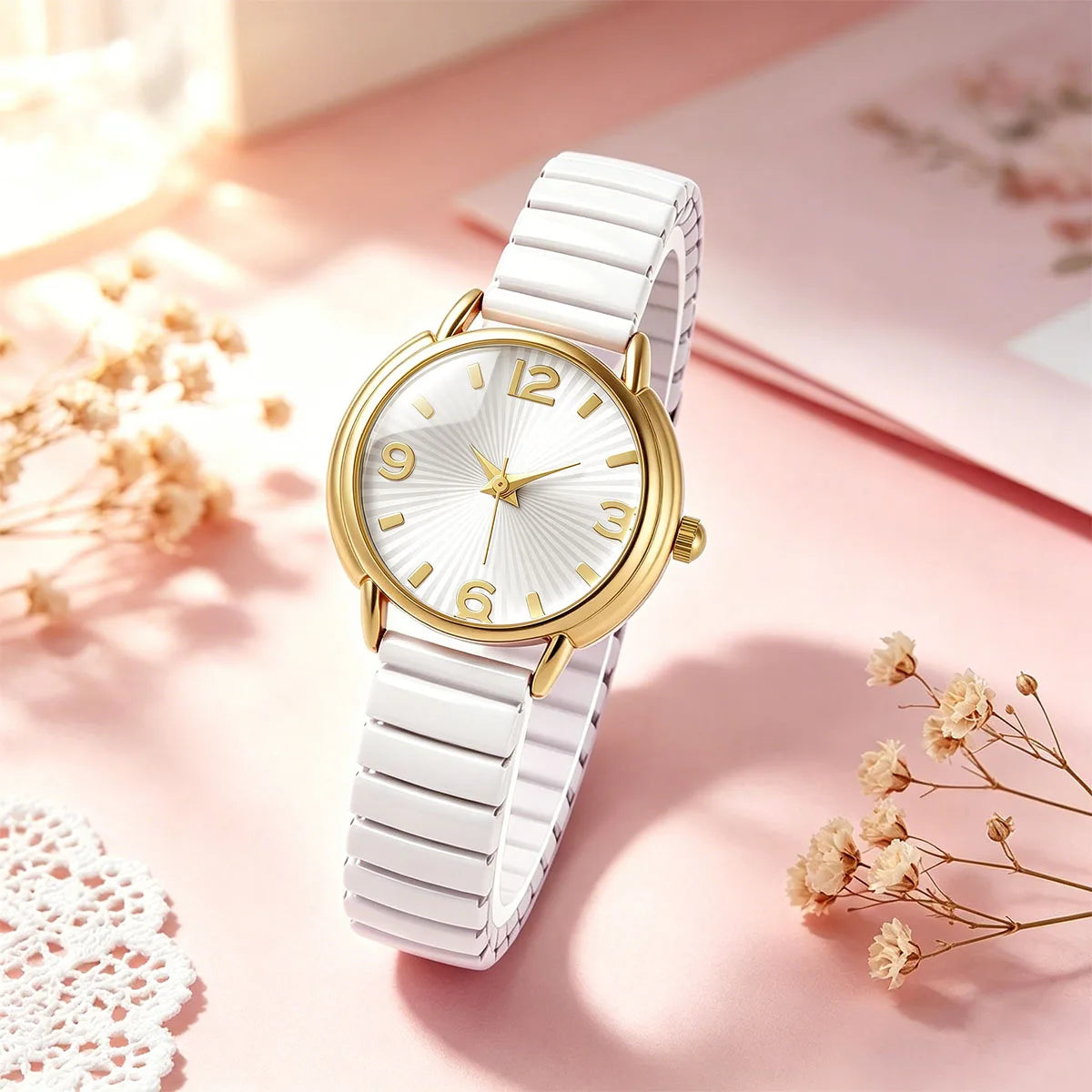 Elegant Round Dial Elastic Strap Quartz Watch for Women