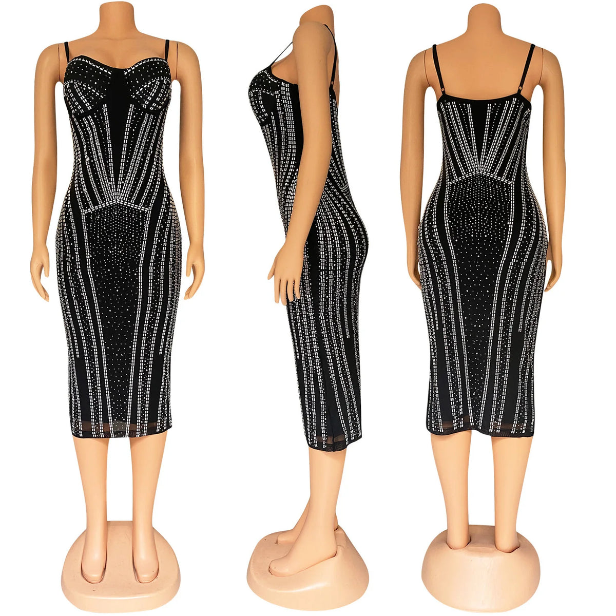 Rhinestone Mesh Sleeveless Mini Party Dress for Women