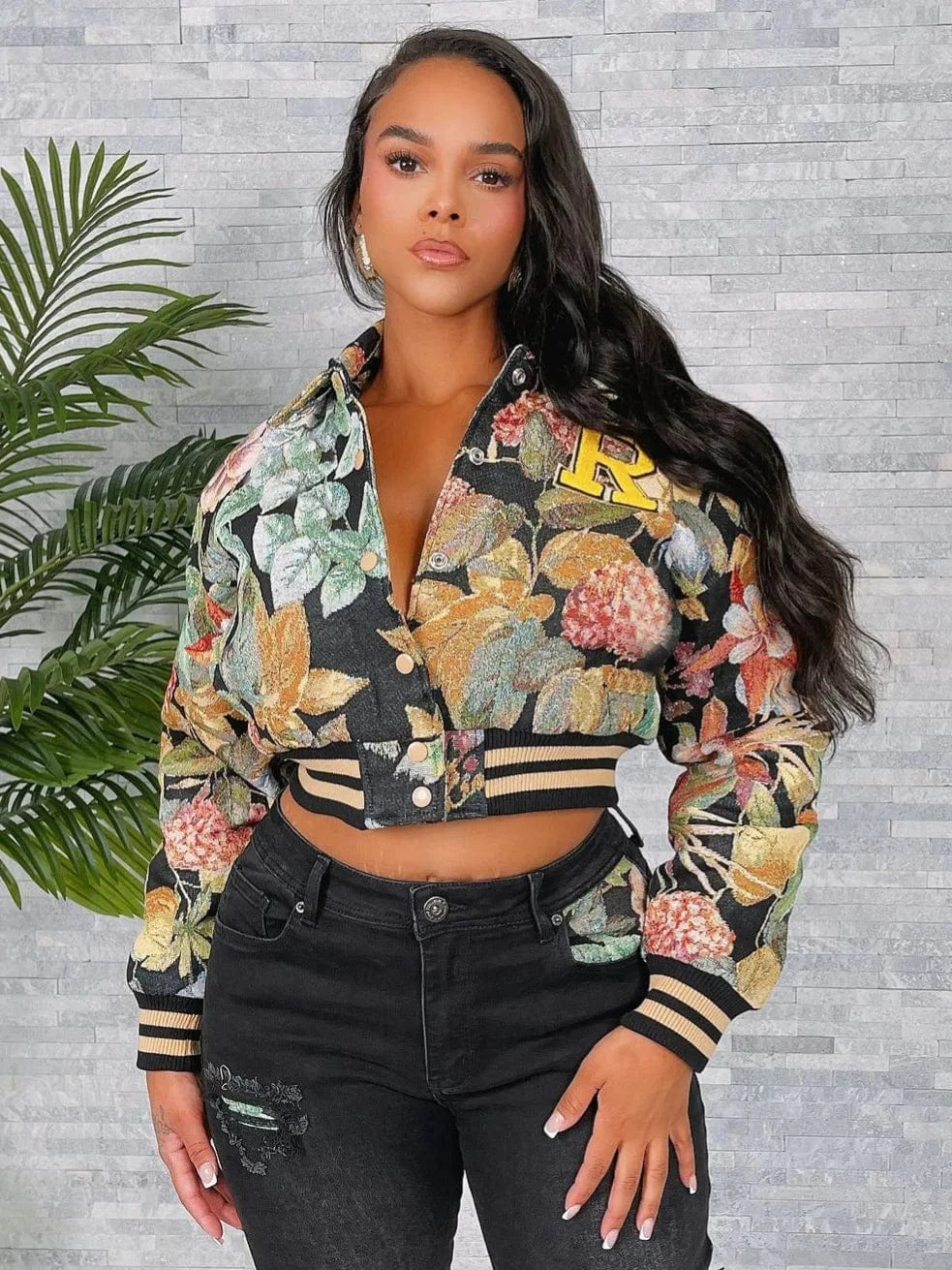 Streetwear Floral Print Short Jacket Sexy Women Turn Down Collar Elegant High Street Club Coat Outerwear