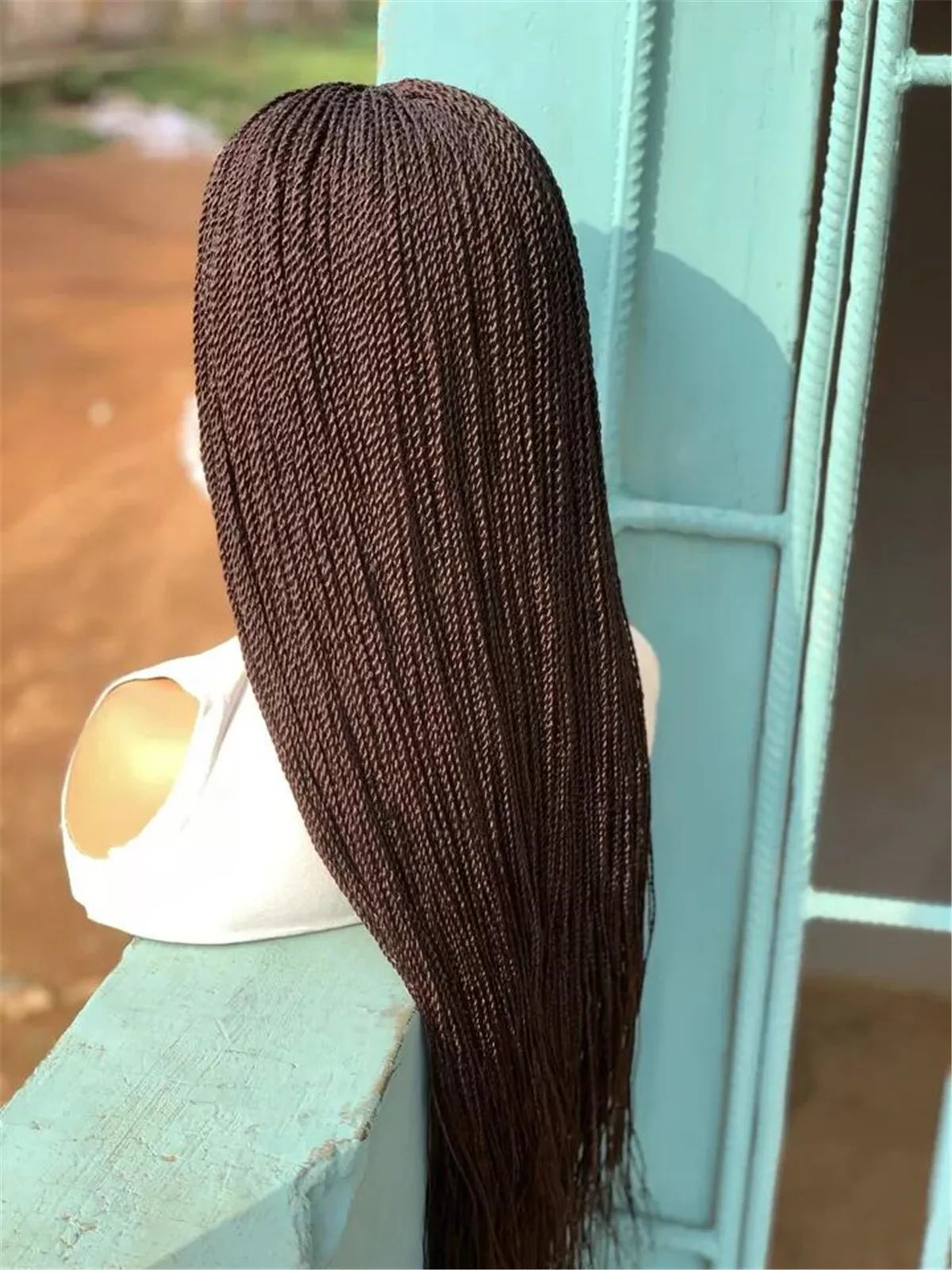 28inch Chestnut Brown Micro Twist Color Mix Wig with 5x5 HD Lace Closure Glueless Natural Look Braiding Lace Wig for Women