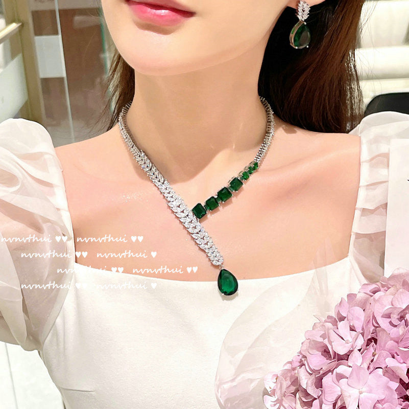 Delicate Green Zircon Wedding Jewelry Set for Women