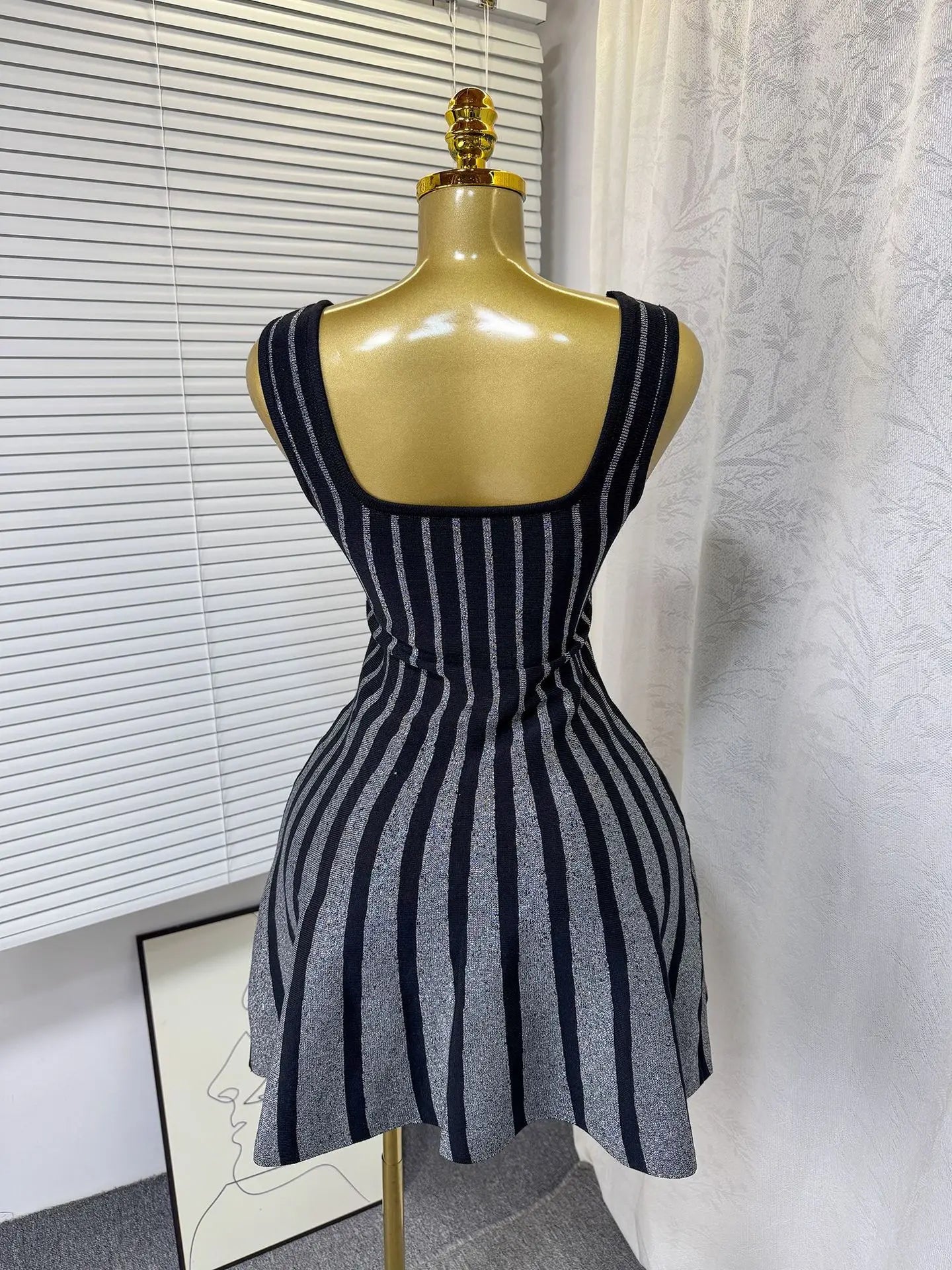FAGADOER Summer Fashion Knit Bodycon Mini Dresses Women Square Collar Sleeveless Backless High Waist Dress Female Office Vestido