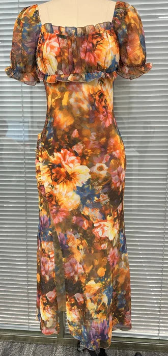 Elegant Lace Print Square Neck Tube Dress for Women