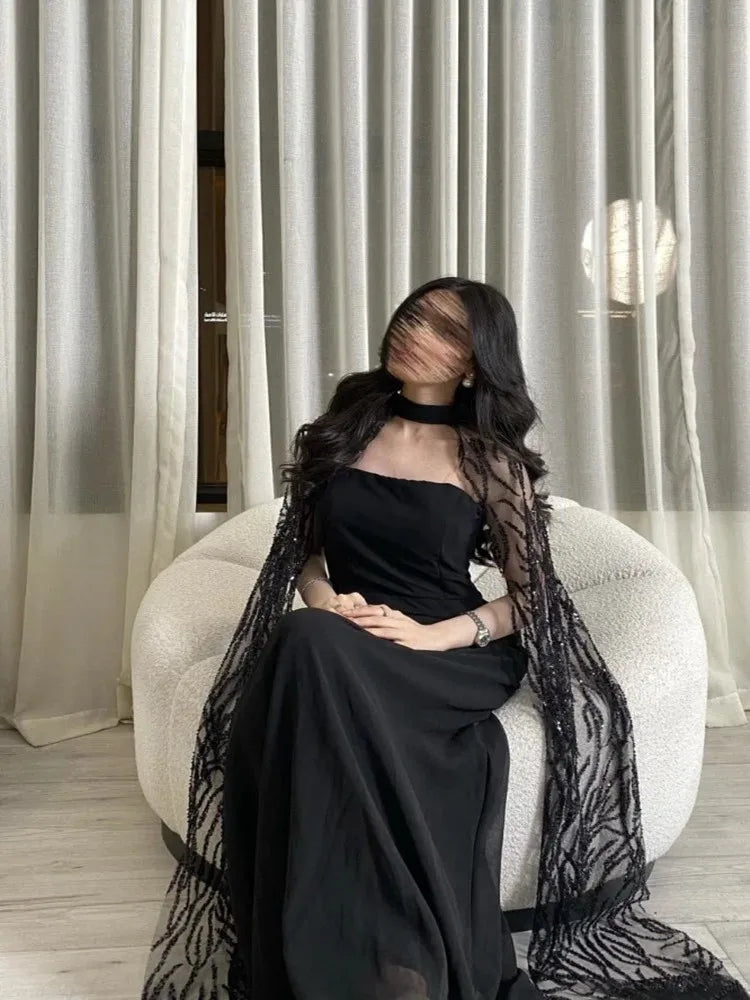 Elegant Chiffon Lace Floor Length Long Sleeve Prom Dress for Women
