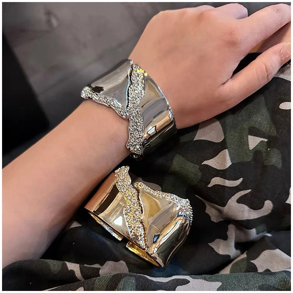 Minimalist Irregular Rhinestone Cuff Bracelet for Women