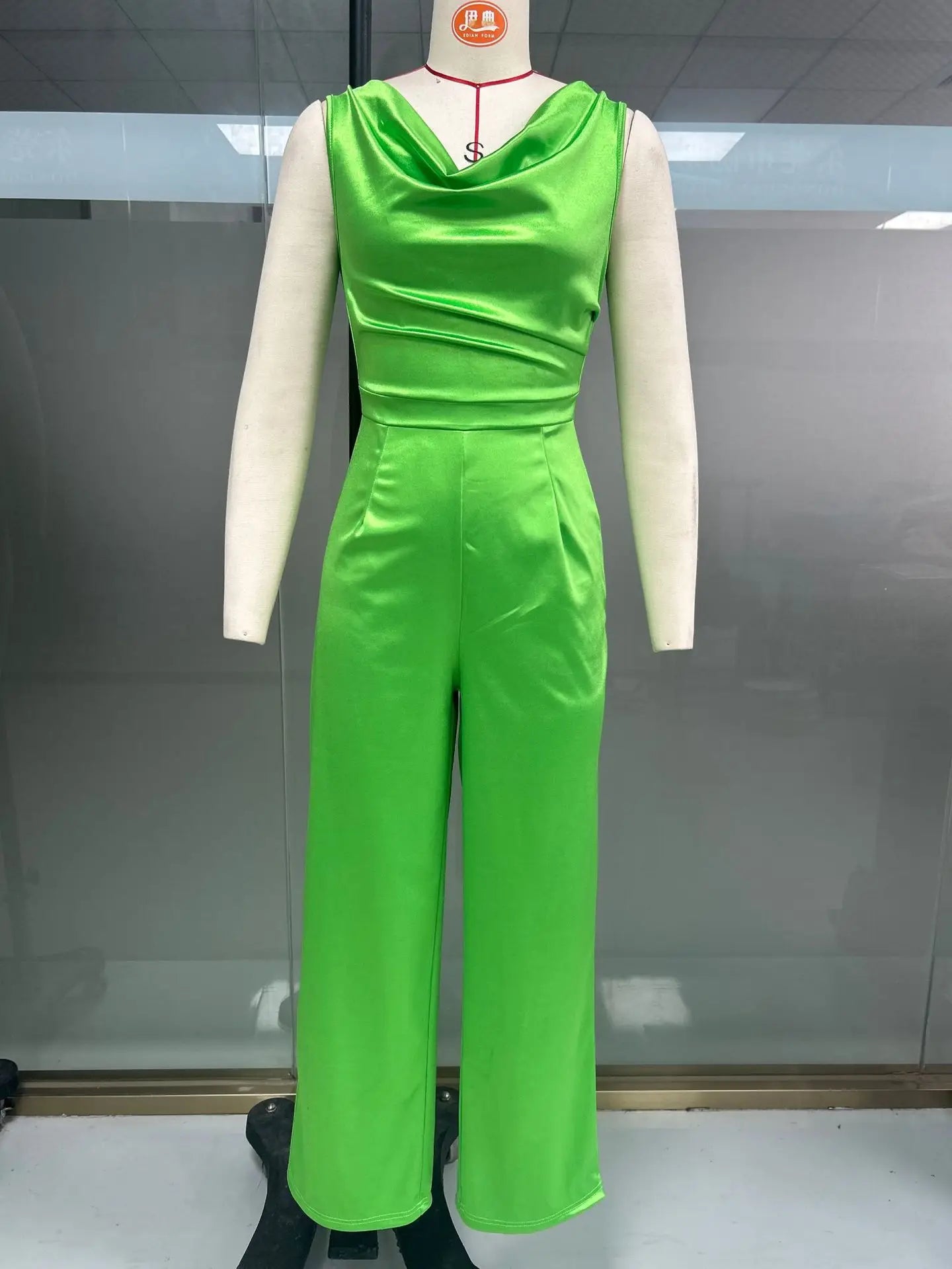 Elegant Satin Cowl Neck Wide Leg Jumpsuit for Women