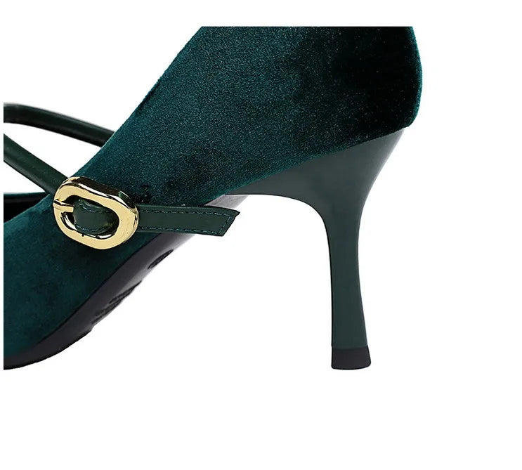 Suede Buckle Strap Pointed Toe Stiletto Pumps for Women