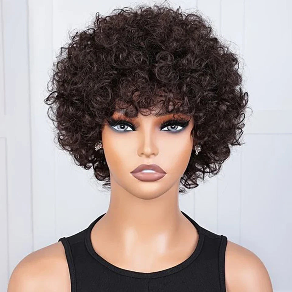 Short Kinky Curly Pixie Bob Human Hair Wig for Women