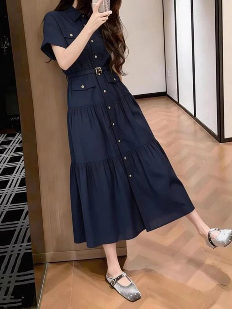 French Blue Short Sleeve Shirt Dress