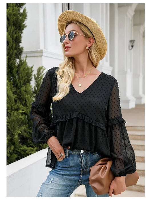 Spring Summer New Women's Black Lace Collar Maternity Shirt Sheer Long Sleeve Drawstring Design for Expectant Mothers