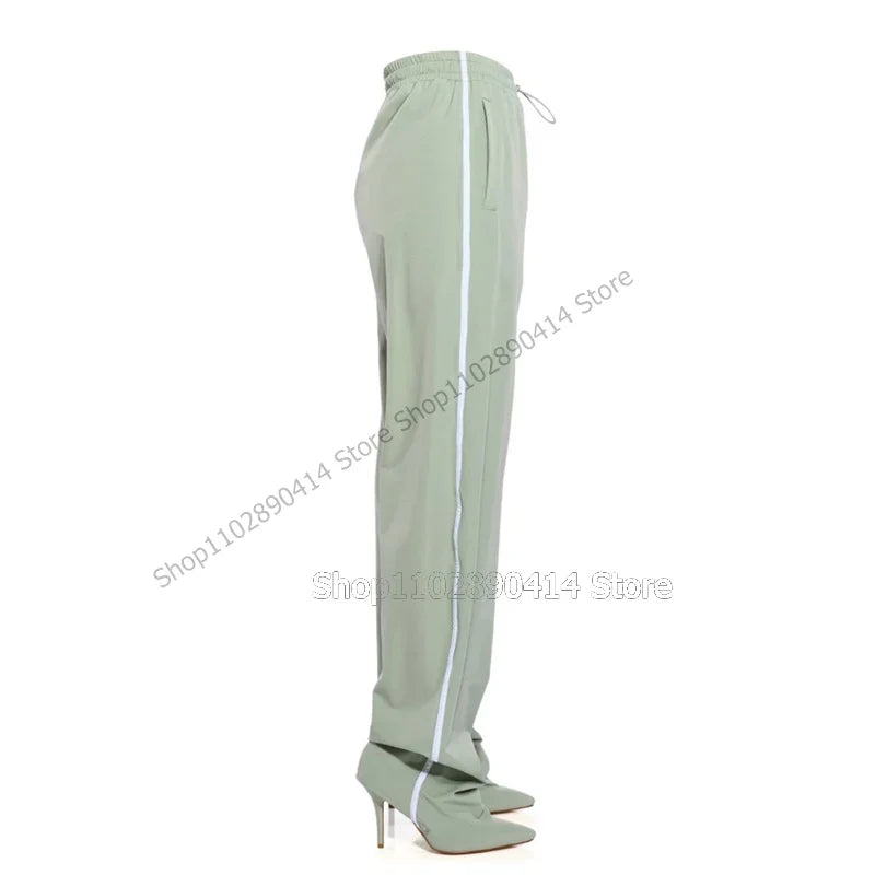 Multi Color Striped Pointed Toe High Stiletto Pant Boots For Women