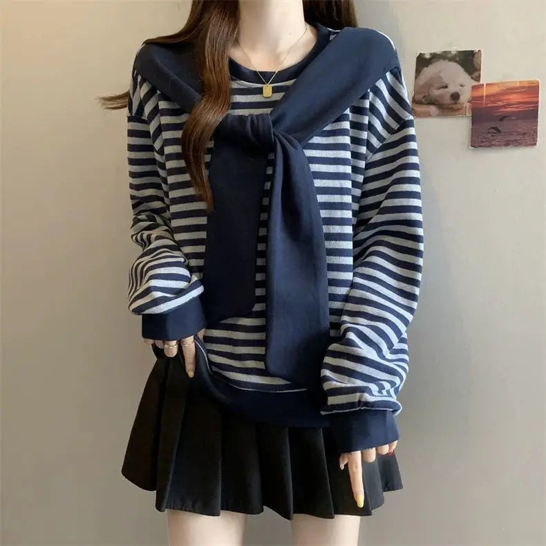 Plus Size Preppy O Neck Long Sleeve Bow Sweatshirt For Women