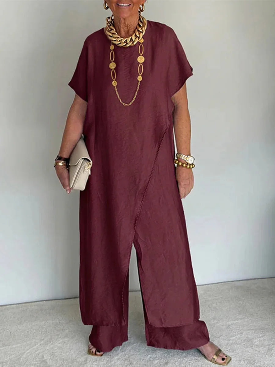 Casual Sleeveless Irregular Long Top Wide Leg Pants Two Piece Set for Women