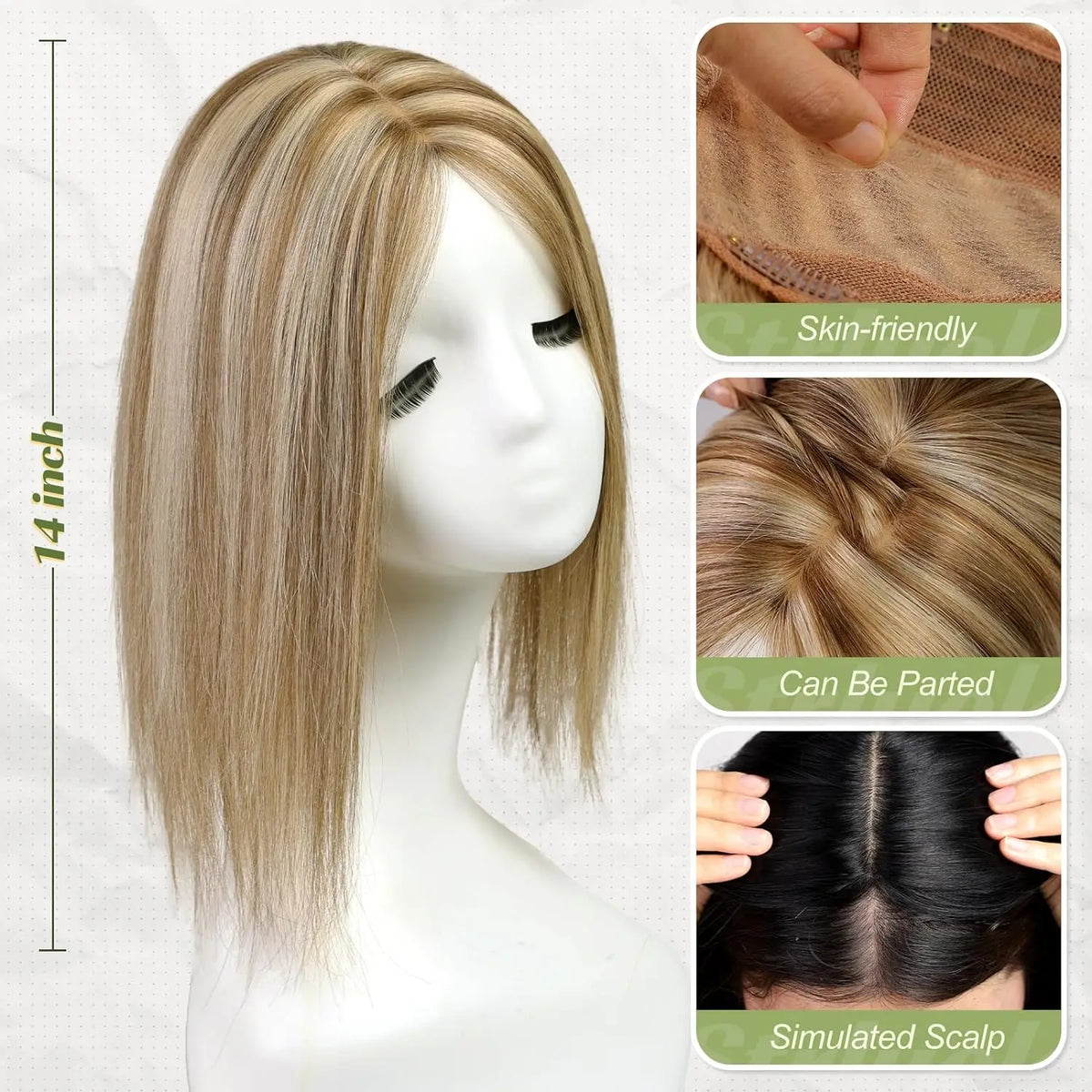 Straight Blonde Highlight Remy Human Hair Topper For Women