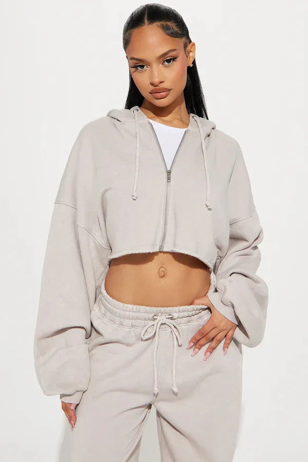 Hooded Cropped Sweatshirt And Long Pants Set for Women