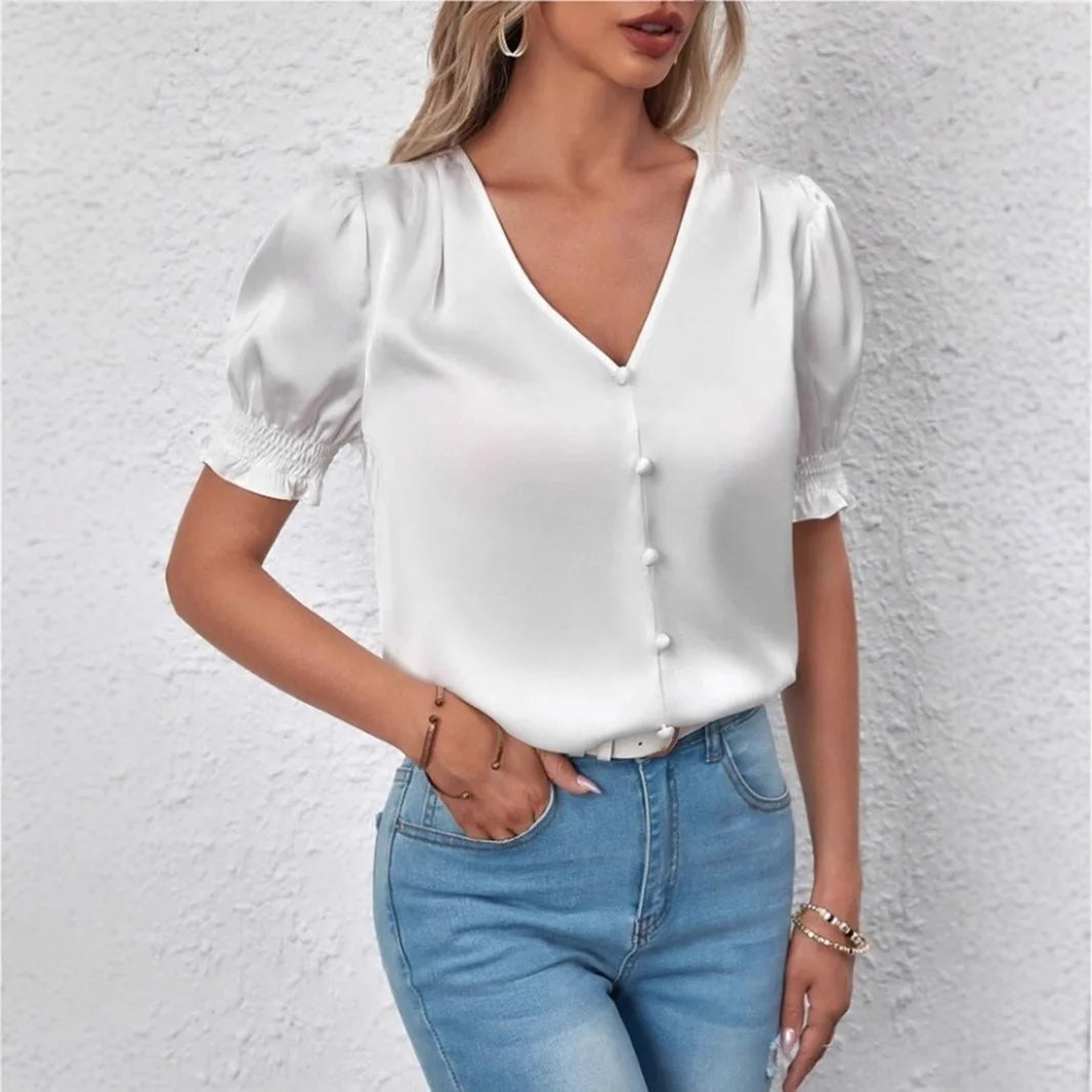 Elegant Satin Loose Fit Blouse for Women Summer Office