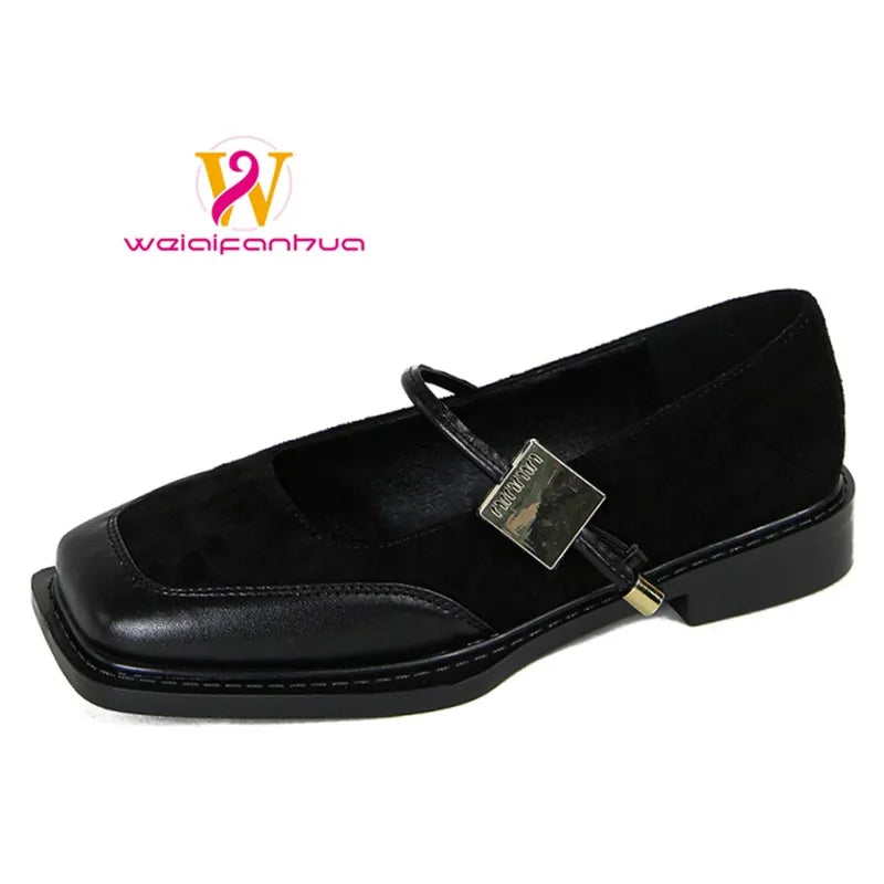 Retro Square Toe Low Heel Mary Jane Shoes for Women