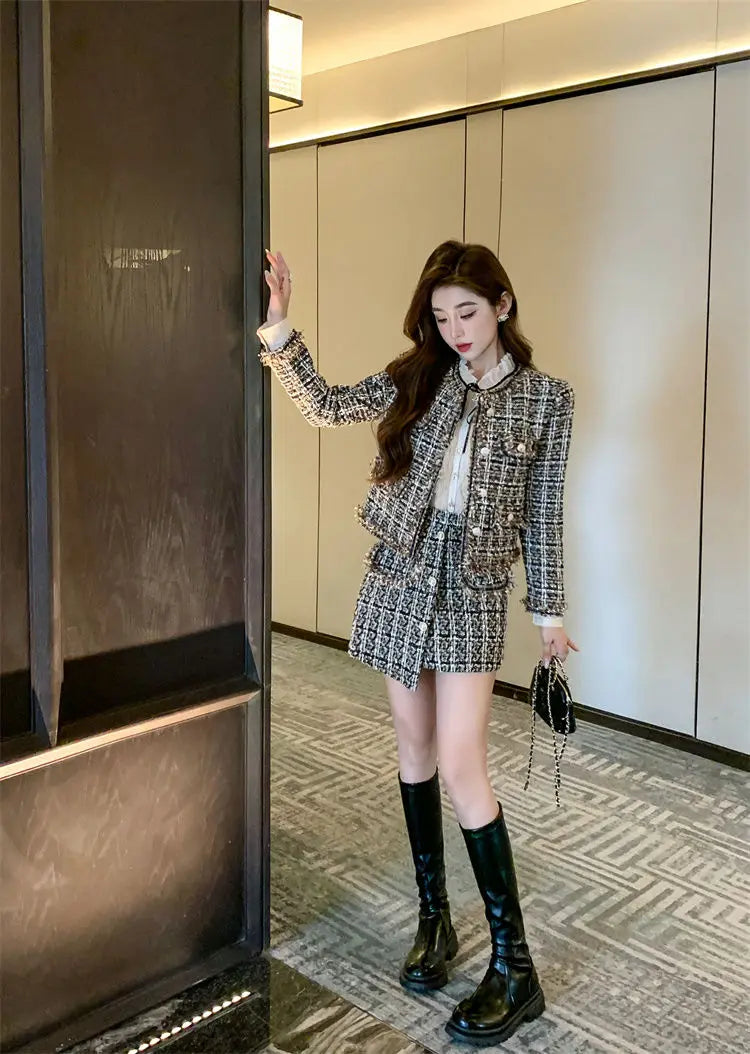 Autumn Winter Street Style Tweed Suit