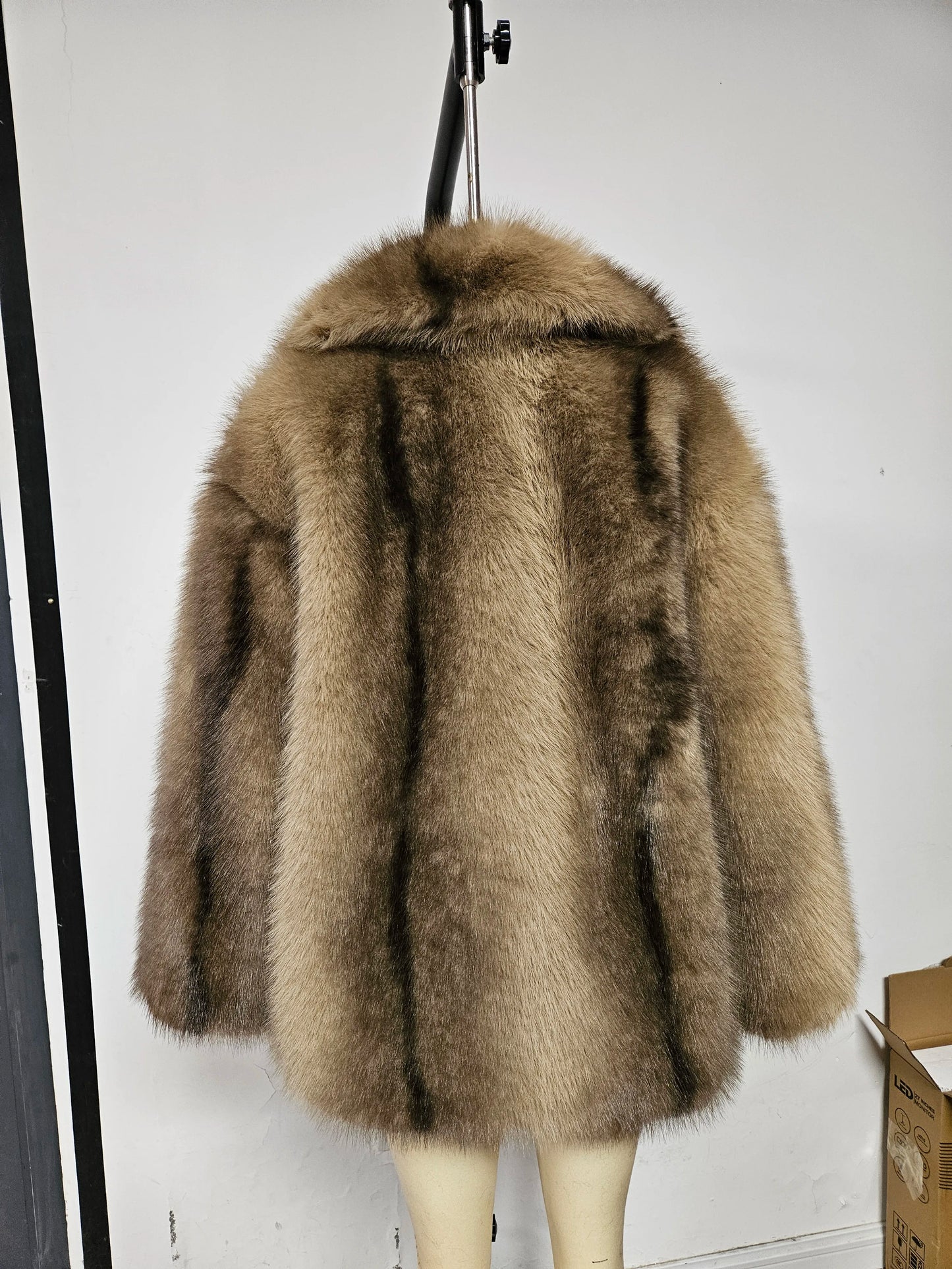 Lapel Collar Faux Fur Coat