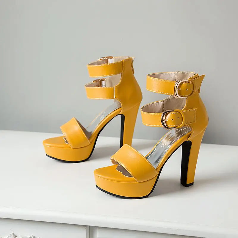 Chunky Platform Sandals with Zipper Buckles for Women