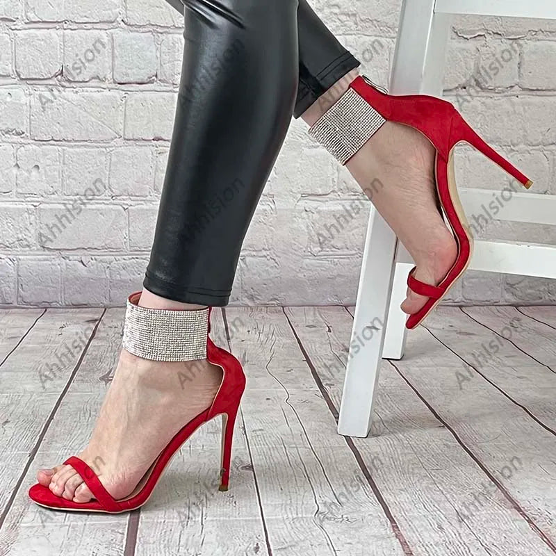 Elegant Crystal Thin High Heel Zipper Sandals For Women
