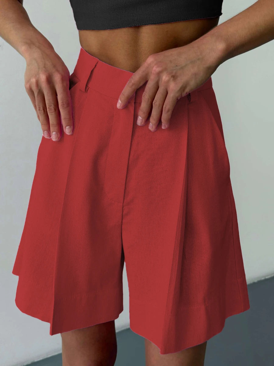 High Waisted Casual Summer Linen Blend Shorts For Women