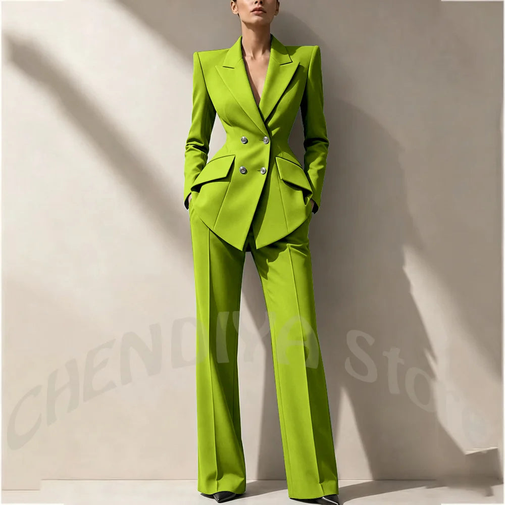 New Arrival Women's Two Piece Suit Peak Lapel Slim Fitted Classic Double Breasted Wedding Guest Evening Gala Party Female Set